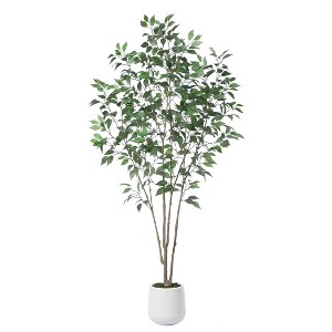 DR.Planzen 5-7FT Artiicial Ficus Tree with Round White Planter, Pre Potted Faux Plant for Indoor Home Decor - 1 of 4