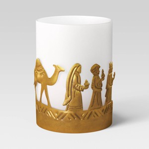 7"x5" Pillar Metal Three Wise Men Christmas Candle Holder Gold - Wondershop™: Frosted Finish, Tabletop Decor - 1 of 3