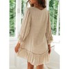 Women's Ruffle Mini Dress V Neck Smocked Flowy Sundress Loose Linen Cuffed 3/4 Sleeve Dresses - 3 of 4