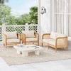 Rustic Modern Design 3 PCS Patio Chat Set, Chair with Rattan Weaving Backrest, Acacia Wood Frame Chair with Cushions-Coolbibila - 3 of 4