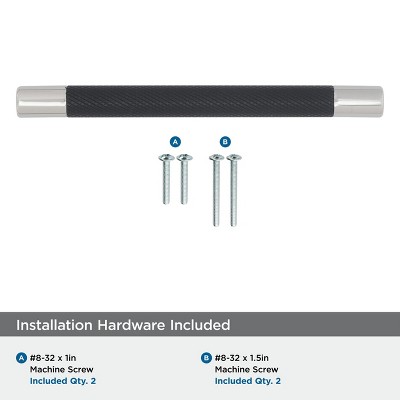 Polished Nickel and Black Bronze Bar Pull with Mounting Hardware