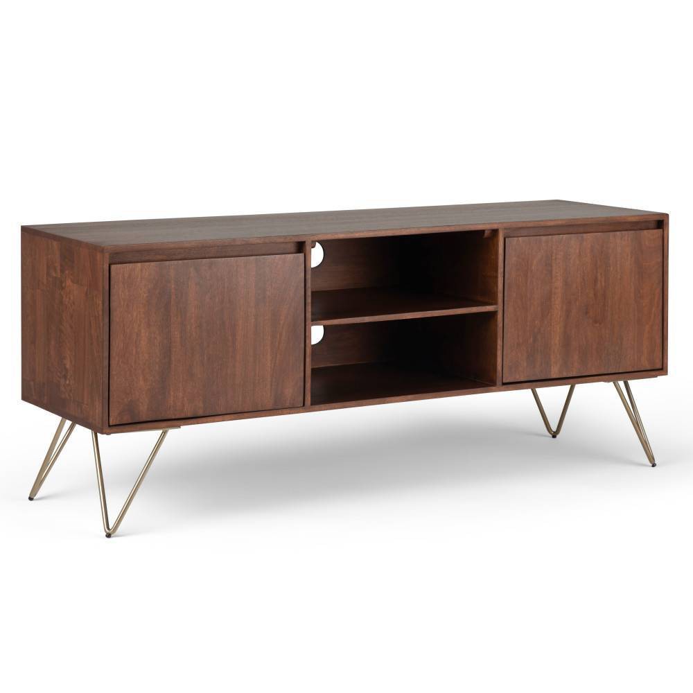 Photos - Display Cabinet / Bookcase WyndenHall 60" Moreno TV Stand for TVs up to 65" Umber Brown Stain: Mid-Century Modern Media Console with Nickel Hardware