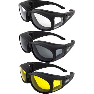 3 Pairs of Global Vision Eyewear Outfitter Safety Motorcycle Goggles with Clear, Smoke, Yellow Lenses - 1 of 4
