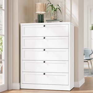 Mlezan 5-Drawer Dresser: White Metal Chest for Bedroom, Living Room, or Entryway. Tall Closet Organizer with Ample Storage for Clothes and Essentials. - 1 of 4