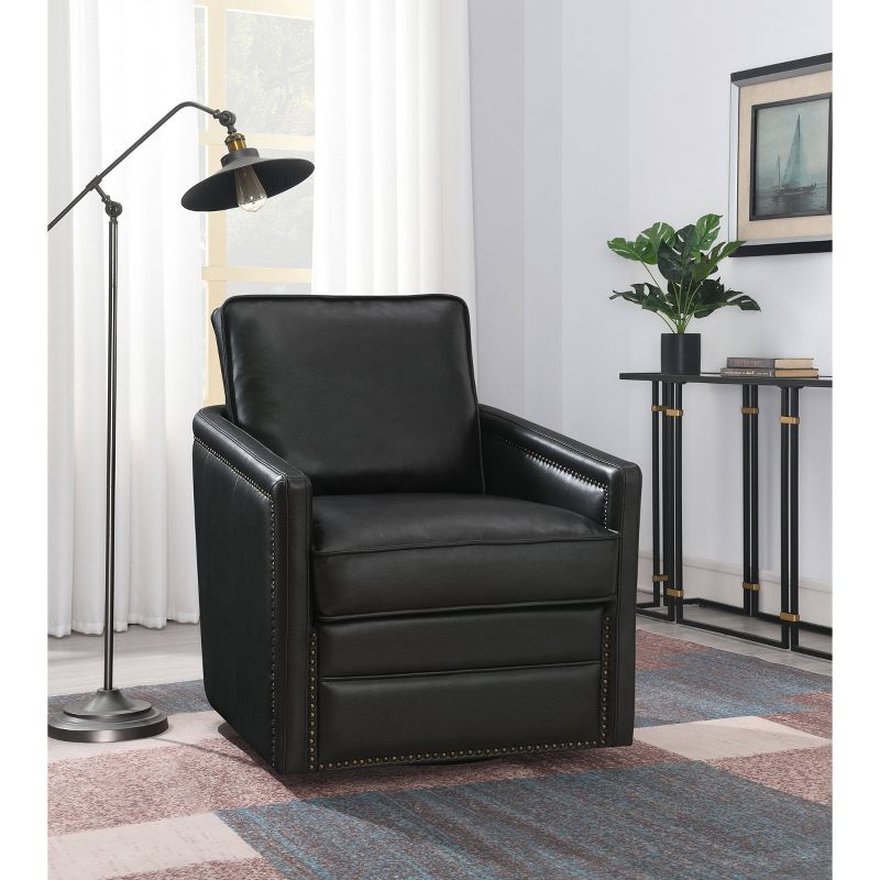 30&#34; Rocha Accent Chair Black Leather Aire - Acme Furniture, 1 of 6