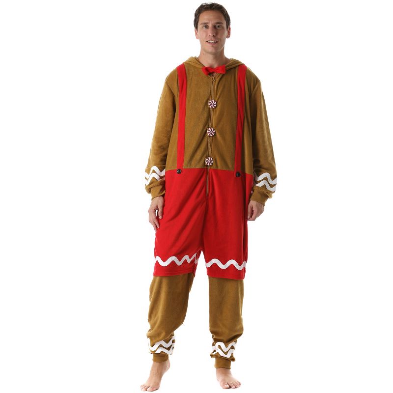#followme Mens One Piece Christmas Themed Adult Onesie Microfleece Hoody Winter Pajamas, 2 of 5
