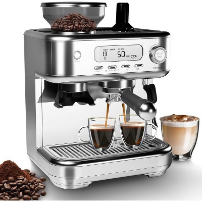 15Bar Espresso Machine w/ LCD, Grinder, Milk Frother, PID Temp Control, 8.8Oz Hopper - Professional Coffee Maker for Lattes & Cappuccinos.