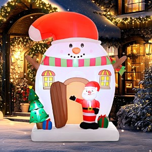 YOOCOZZ  Christmas Decor - 7.5FT Giant Xmas Inflatable Snowman House with Santa Claus and Xmas Tree, Huge Blow Up Xmas Decorations with LED Lights - 1 of 4