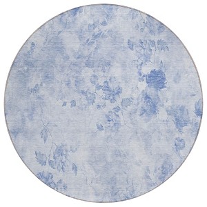 Sky Blue And Denim Blue Floral Washable Indoor Outdoor Area Rug - 1 of 4
