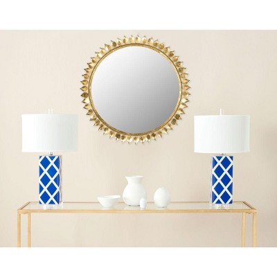 26.5" Gold Wood Sunburst Round Wall Mirror