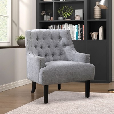 Sapphtopaz 1pc Accent Chair with  Button Tufted Textured Fabric Solid Wood Lounge Chair Living Room Chair Comfy Chair for Living Room Bedroom Studio