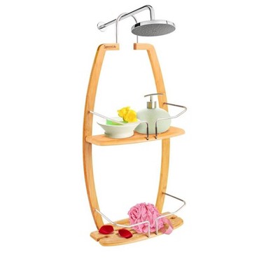 SereneLife Hanging Bamboo Shower Caddy Organizer - Water-Resistant, 11.22 x 4.92 x 24.21 inches