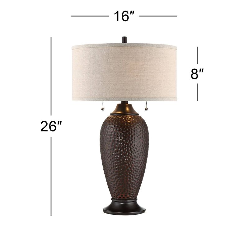 360 Lighting Cody Rustic Farmhouse Table Lamps 26" High Set of 2 Hammered Oiled Bronze Oatmeal Linen Drum Shade for Bedroom Living Room Bedside House, 5 of 10