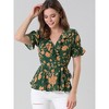 Allegra K Women's Floral V Neck Tie Waist Short Sleeve Belted Ruffle Wrap Shirt - image 3 of 4