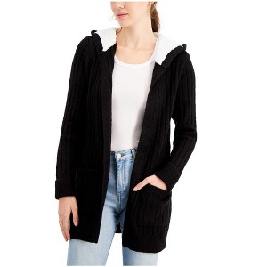 Crave Fame Womens Cozy Knit Faux Shearling Trim Cardigan Sweater - 1 of 1