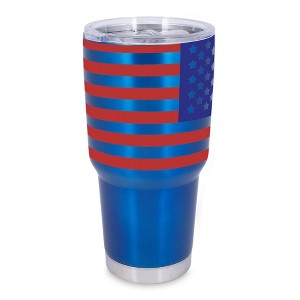 100 North 30 Ounce Stainless Steel On the Go Travel Tumbler With Push Top Lid, American Flag Blue - 1 of 4