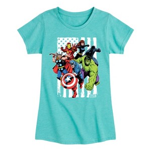 Girls' - Marvel - Avengers American Flag Fitted Short Sleeve Graphic T-Shirt - 1 of 4