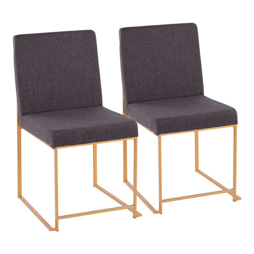 Photos - Dining Table Set of 2 Highback Fuji Polyester/Steel Dining Chairs Gold/Charcoal - LumiS