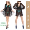 LA LEELA Women's Beachwear Summer Beach Bikini Sheer Chiffon Cover up V Neck Dress Bathing Suit Swimwear Coverups for Women Large-X-Large Black, Solid - 3 of 3