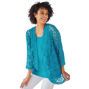 Woman Within Plus Size Curved Hem Pointelle Cardigan - 1 of 4