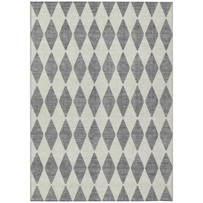 Gray And Ivory Geometric Washable Indoor Outdoor Area Rug