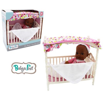 Baby's First Canopy Crib with Pink Unicorn Pajamas Doll