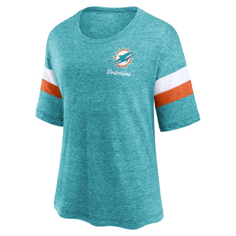 NFL Miami Dolphins Women&#39;s Weak Side Blitz Marled Left Chest Short Sleeve T-Shirt, 2 of 4