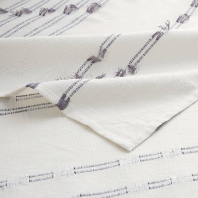 Ivory Cotton Jacquard Shower Curtain with Frayed Detailing, 72x72