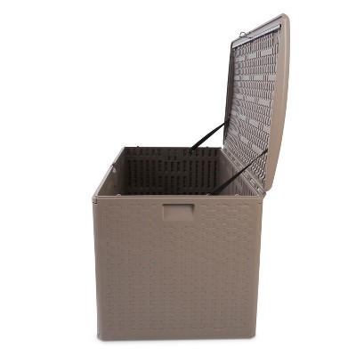 Driftwood Gray Lockable Resin Wicker Deck Box, 99 Gallon