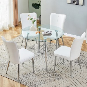 KWPZQEB 5-Piece Table and Chair Set, Round Dining Table With Tempered Glass & Metal Legs, Paried With 4 Upholstered Chairs for Kitchen, Dining Room - 1 of 4