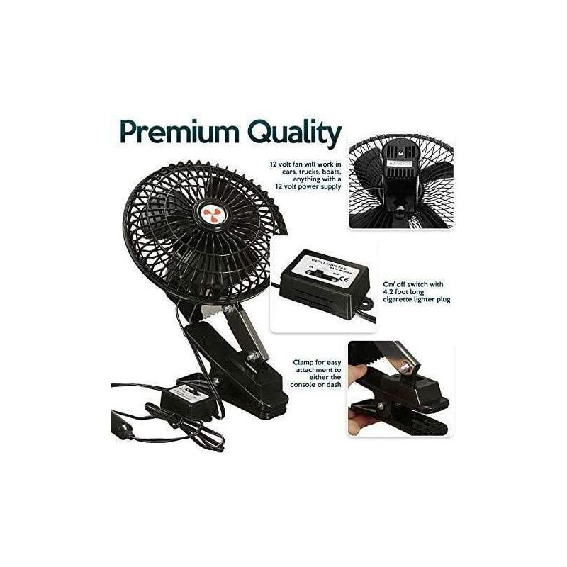 Zone Tech 12V Oscillating Fan - Includes clamp and Screws for Easy Attachment to either the Console or Dash, 3 of 8