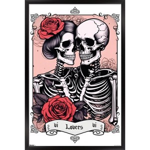 Trends International Tabz Jones - Skull and Roses Tarot Lovers Framed Wall Poster Prints - 1 of 4
