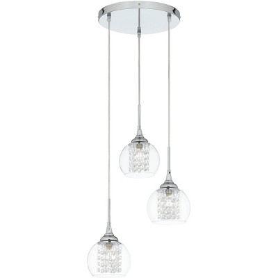 Possini Euro Design Chrome Multi Light Pendant Chandelier 12" Wide Modern Clear Glass 3-Light Fixture for Dining Room House Foyer