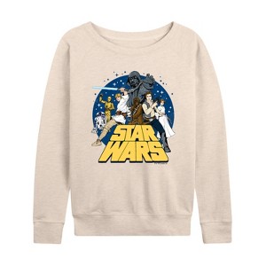 Women's - Star Wars - Luke and Friends Retro Group Lightweight French Terry Wide Neck Long Sleeve Shirt - 1 of 4