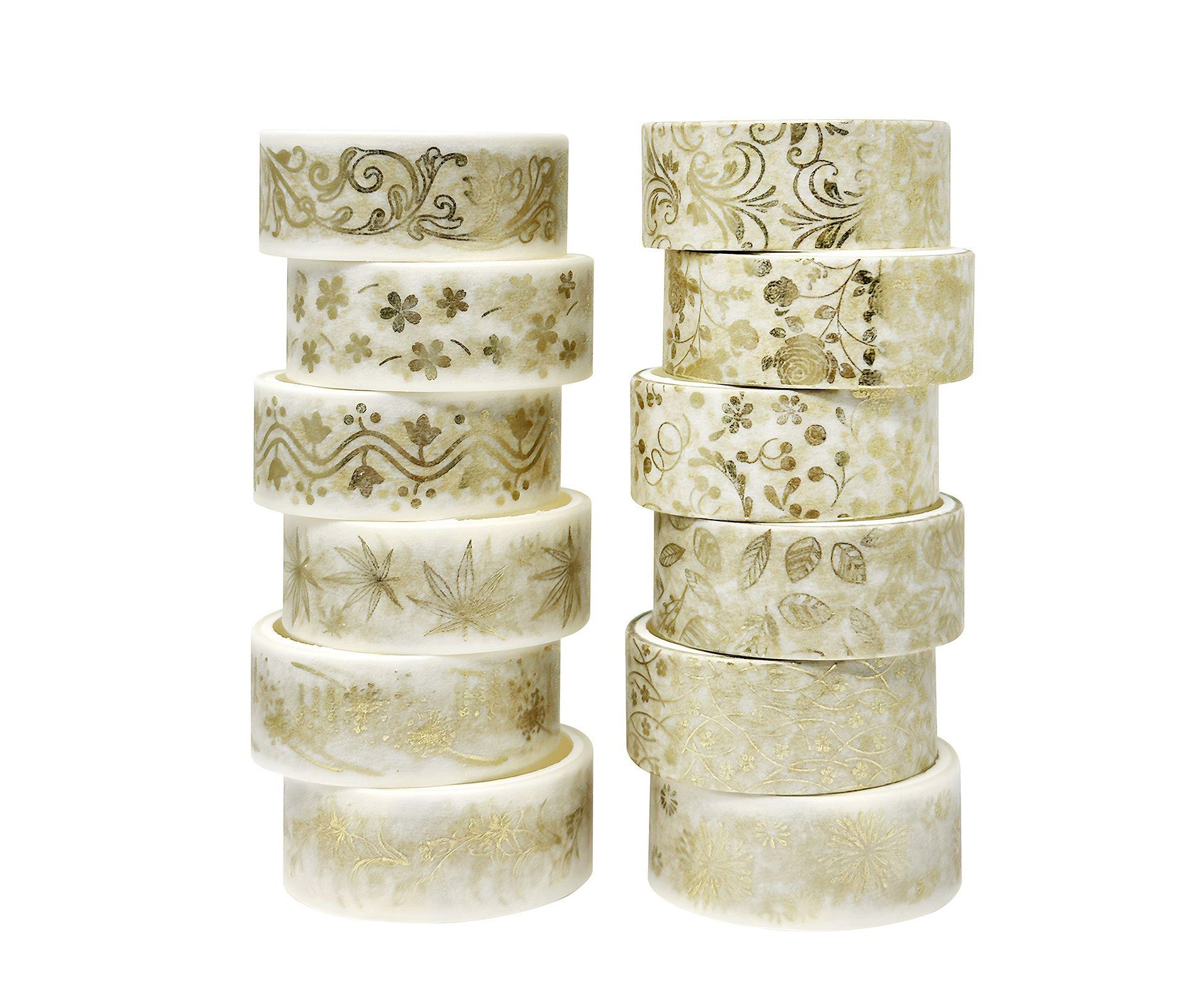 Wrapables Elegant Gold Foil Washi Tape Box Set for Arts & Crafts, Scrapbooking, Stationery, Diary (12 Rolls), Gold Floral