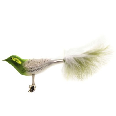 Golden Bell Collection 2.5" Green Bird White Roccail Wings Clip On Ornament  -  Tree Ornaments