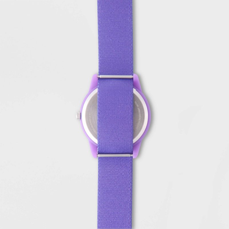 Girls&#39; Disney Minnie Mouse Plastic Time Teacher Hook And Loop Nylon Strap Watch - Purple, 5 of 7