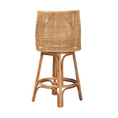 Bella Natural Brown Rattan Swivel Bar Stool with Cushion