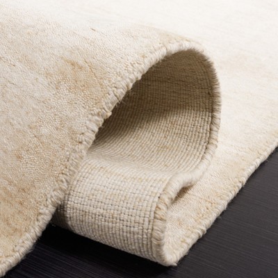 Beige Hand-Knotted Wool and Viscose 6' x 9' Rug