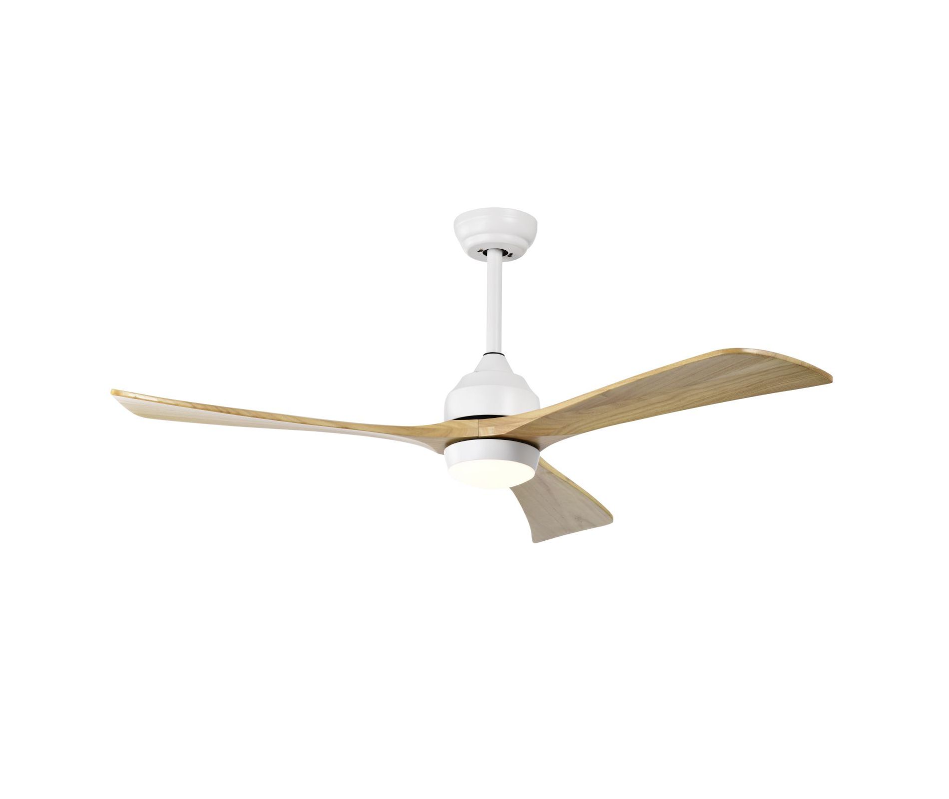 52" Modern Industrial Wooden Ceiling Fan with Light Kit & Remote Control – Reversible Blades for Year-Round Comfort, Adjustable Height, White/Wood