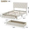 Homhougo Full Size Bed Frame, Upholstered Platform Bed Frame with Storage Drawers, Mattress Foundation with Solid Wooden Slats Support, Beige - 2 of 4