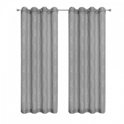 Kate Aurora 2 Piece Clarabelle Embroidered Lattice Matte Sheer Grommet Top Curtain Panels - 84 In. Long
