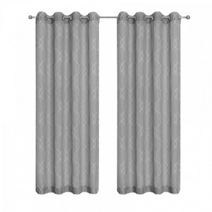 Kate Aurora 2 Piece Clarabelle Embroidered Lattice Matte Sheer Grommet Top Curtain Panels - 84 In. Long - 1 of 4