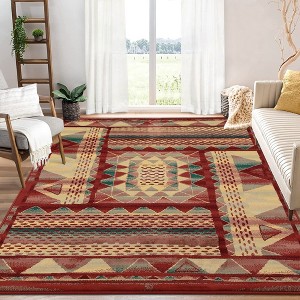 WhizMax Area Rug Vintage Boho Distressed Rug Floral Throw Carpet Non Slip Backing, Red - 1 of 4