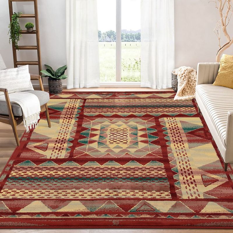 WhizMax Area Rug Vintage Boho Distressed Rug Floral Throw Carpet Non Slip Backing, Red, 1 of 9