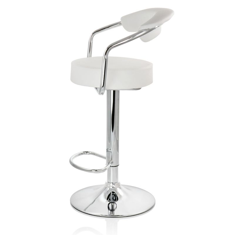 Elama 2 Piece Faux Leather Retro Adjustable Bar Stool in White with Chrome Handles and Base, 4 of 12