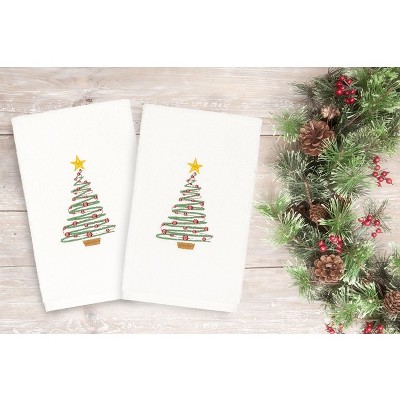 2pk Tree Hand Towel Set White - Linum Home Textiles