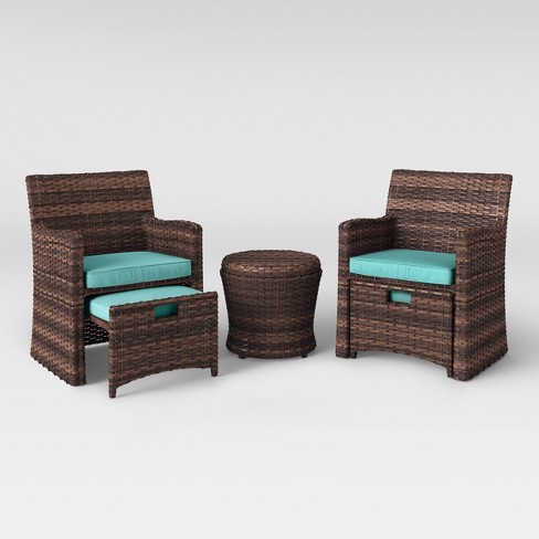 Halsted 5pc All Weather Wicker Patio Chat Set Turquoise