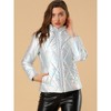 INSPIRE CHIC Women's Holographic Shiny Zipper Metallic Down Puffer Jacket - 4 of 4
