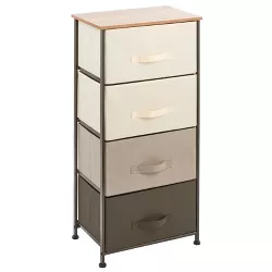 mDesign Tall Dresser Storage Tower Stand with 4 Fabric Drawers, Multi/Dark Brown